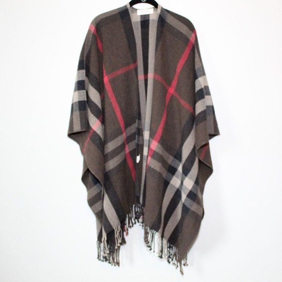 MerSea Sweaters - Mer Sea Classic Travel Wrap Plaid Fringe Poncho Brown MerSea One Size OS H14279